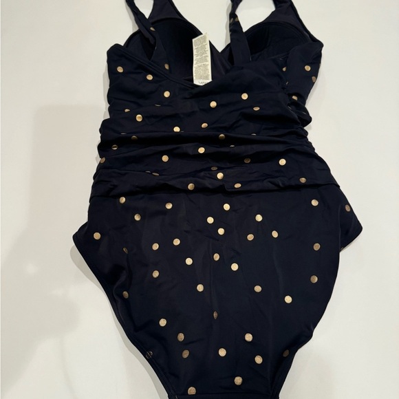 Boden Amalfi Navy Blue Gold Polka Dots One Piece Bandeau Swimsuit Mod Sz 4R - Picture 4 of 7
